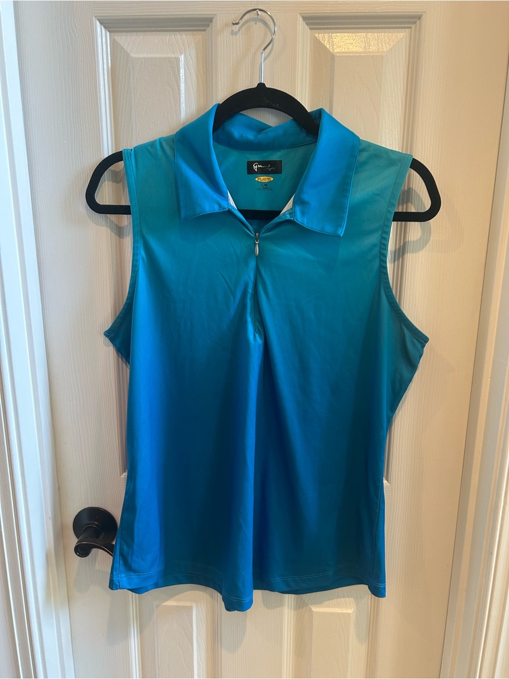 Greg Norman Golf Aqua/Teal Ombre Sleeveless Polo Top with Zip